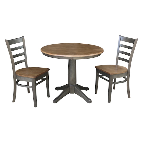 International Concepts Round 36 in Rd Top Pedestal Table, 2 Emily Chairs, Hickory/Washed Coal, 36 in W, 36 in L, 29.9 in H K45-36RT-27B-C617P - main